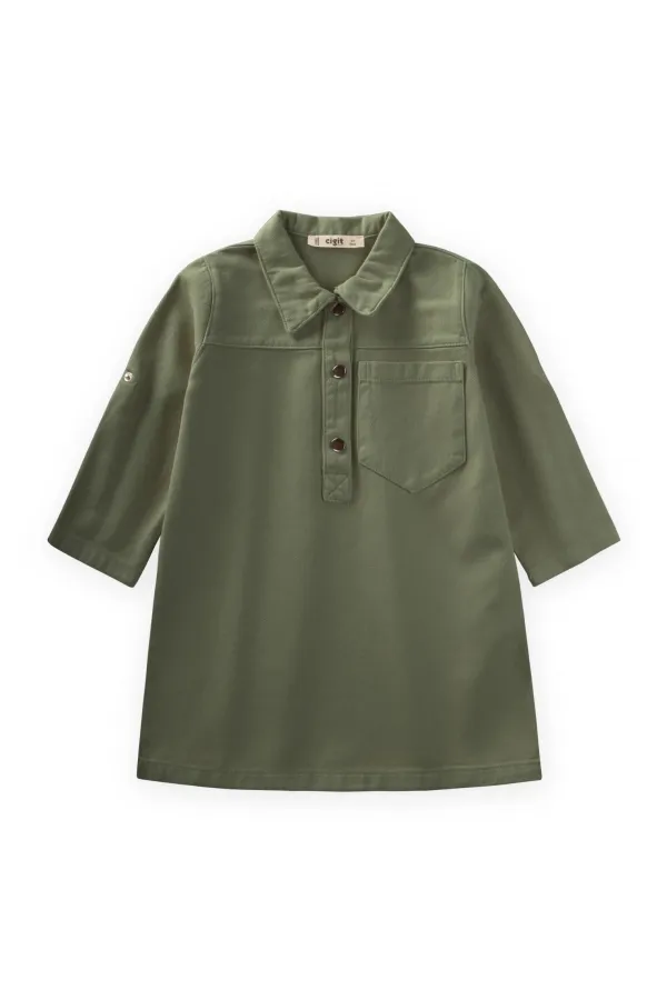 Robe en gabardine teinte, vert kaki, 2-7 ans