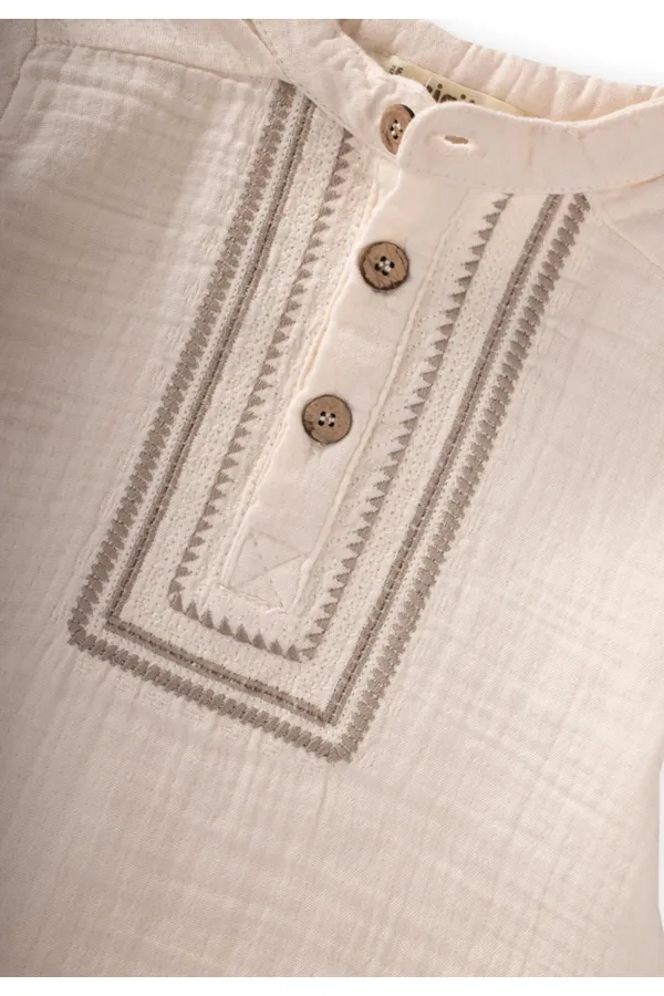 Organic Embroidered Muslin Set, Ages 1-10, Natural