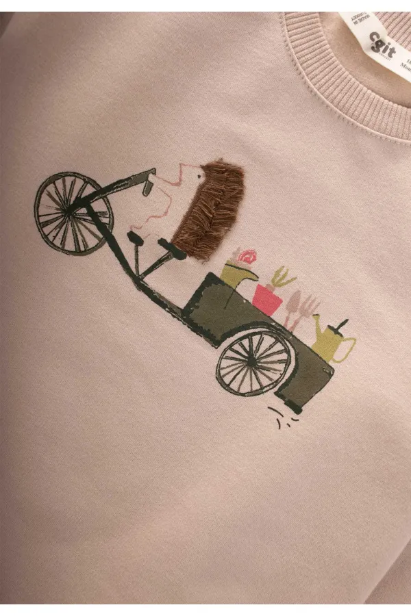 Hedgehog Printed Sweatshirt Set for 0-5 Years Old Beige