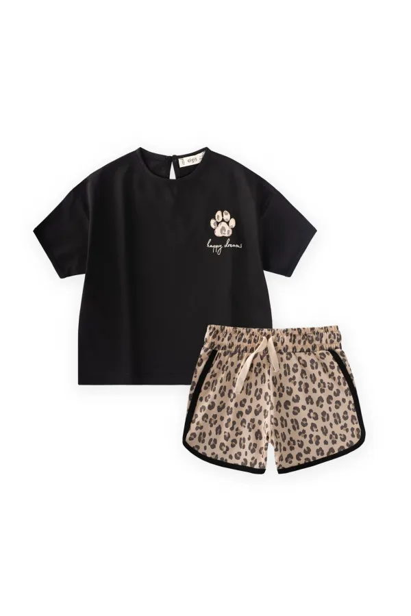Ensemble short et t-shirt à motifs, 1 à 7 ans, noir