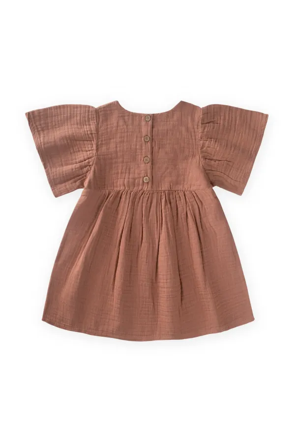Robe à manches papillon brodée de fleurs, 2-8 ans, marron clair