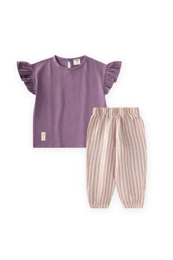 Ensemble pantalon et t-shirt en mousseline, 2-10 ans, violet