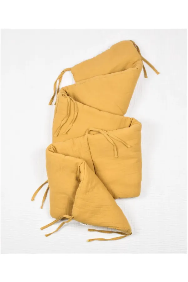 Müslin Bebek Yatak Koruma Yastık Seti (Yıkanmıştır) 32X180 cm +/- 2 cm Hardal Sarı