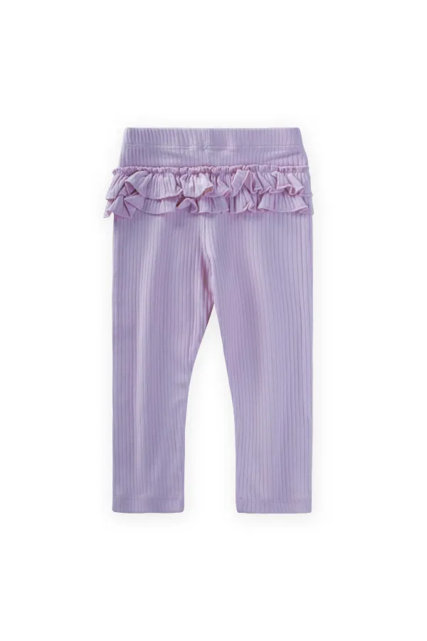 Collants côtelés à volants au dos, 0-3 ans, lilas