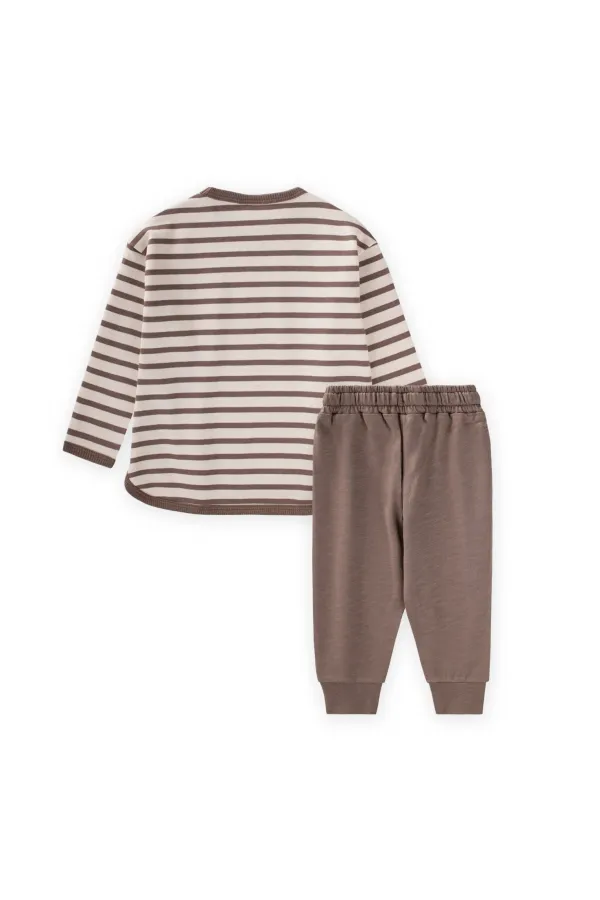 Çizgili Sweatshirt Takım 1-7 Yaş Vizon