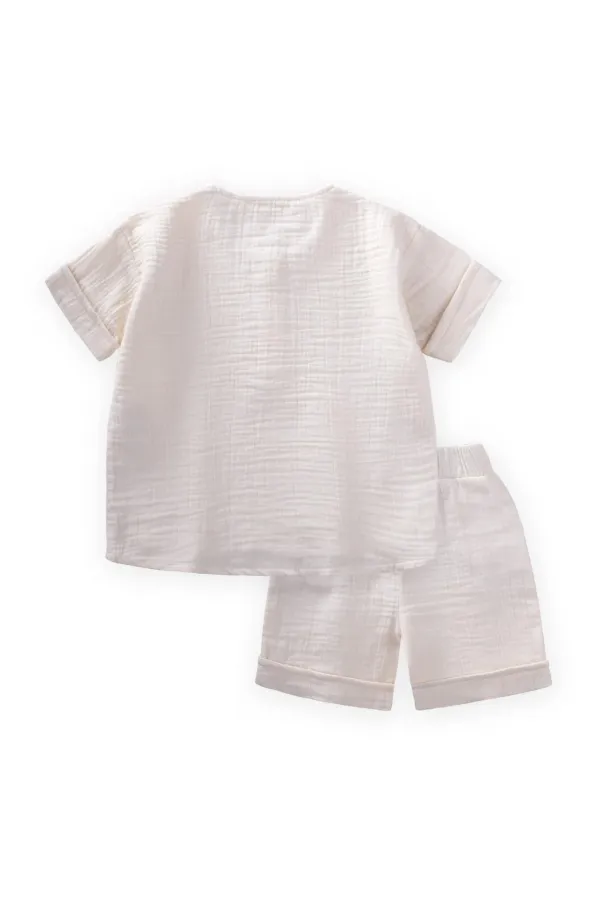 Müslin Kısa Kol Şortlu Takım 2-7 Yaş Beyaz