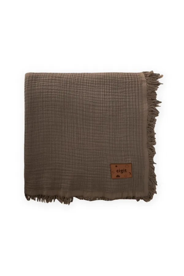 Couvre-lit en mousseline quatre épaisseurs 200 x 220 cm beige clair