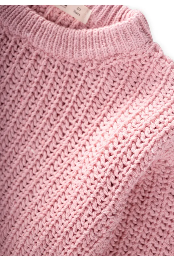 Bisiklet Yaka Selanik Triko Kazak 2-8 Yaş Pudra Pembe