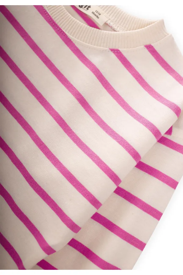 T-shirt rayé saisonnier, 1-10 ans, fuchsia