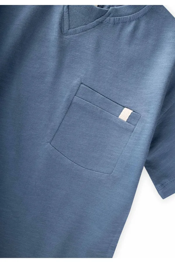 T-shirt à col travaillé, 2-12 ans, bleu indigo