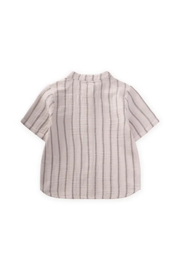 Müslin Gömlek 2-10 Yaş Siyah Çift Çizgili