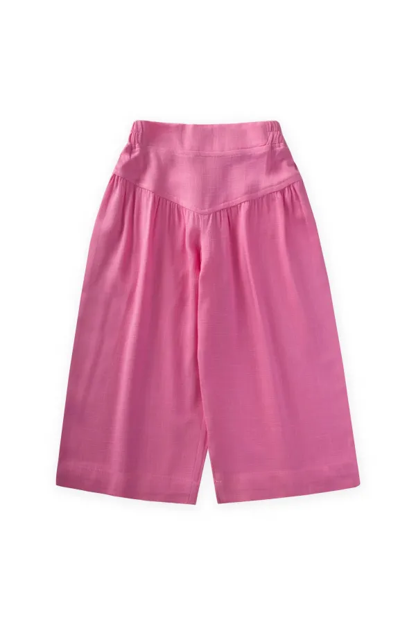 Korsajlı Büzgülü Keten Pantolon 2-7 Yaş Pembe