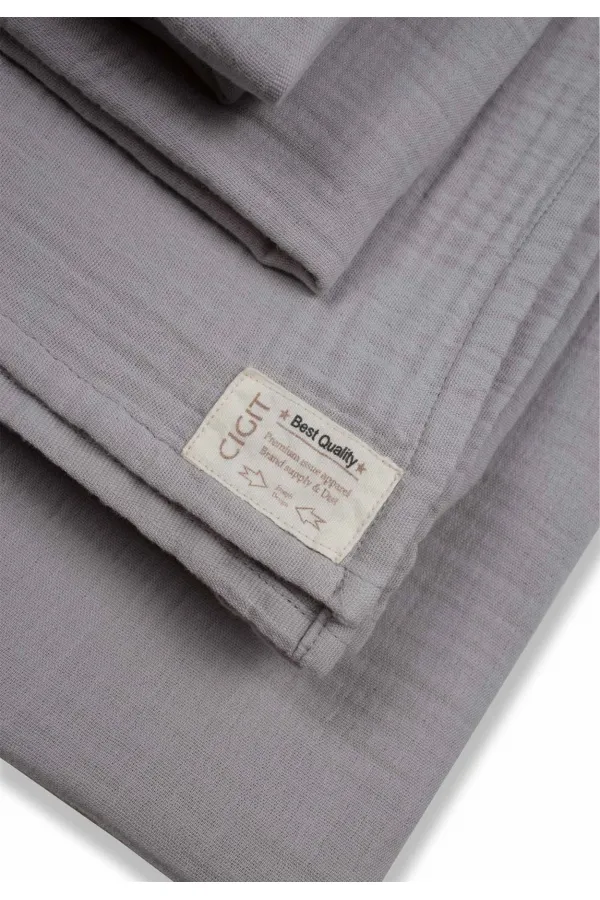 Parure de lit en mousseline avec pochette, housse de couette 100 x 135 cm +/- 3 cm, drap-housse 120 x 150 cm, taie d'oreiller 35 x 45 cm, gris