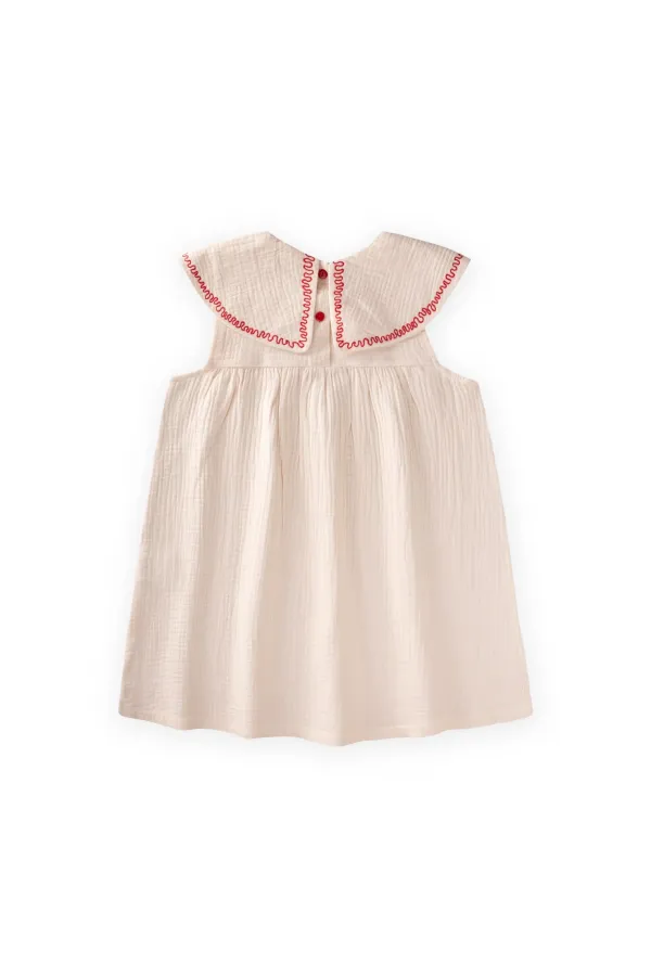 Muslin Embroidered Dress, Ages 2-5, Natural Color