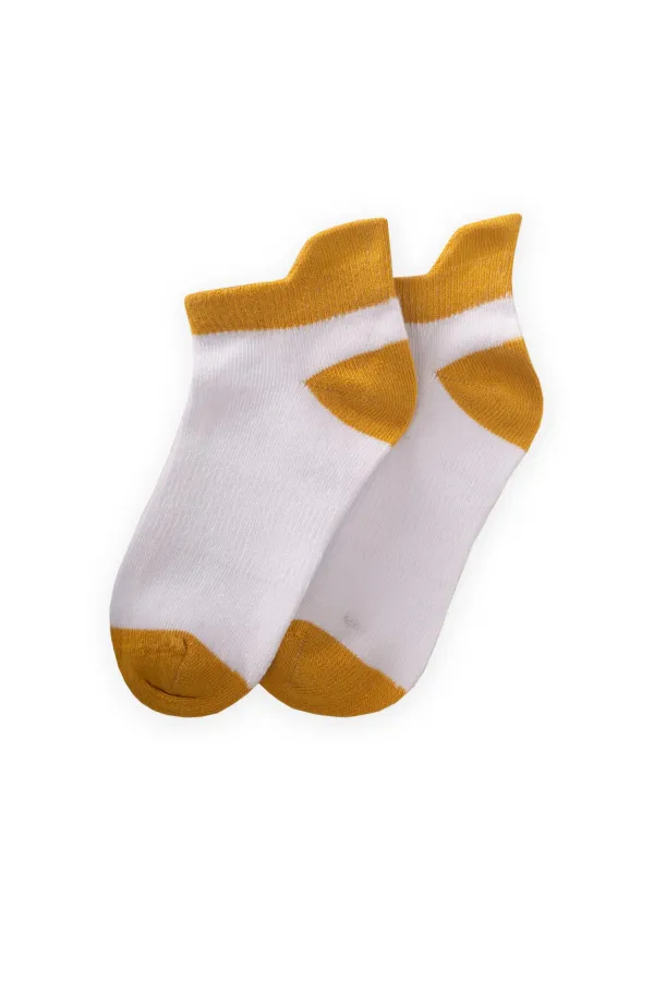 Chaussons et chaussettes pour enfants de 5 à 12 ans, bout et talon colorés, jaune moutarde