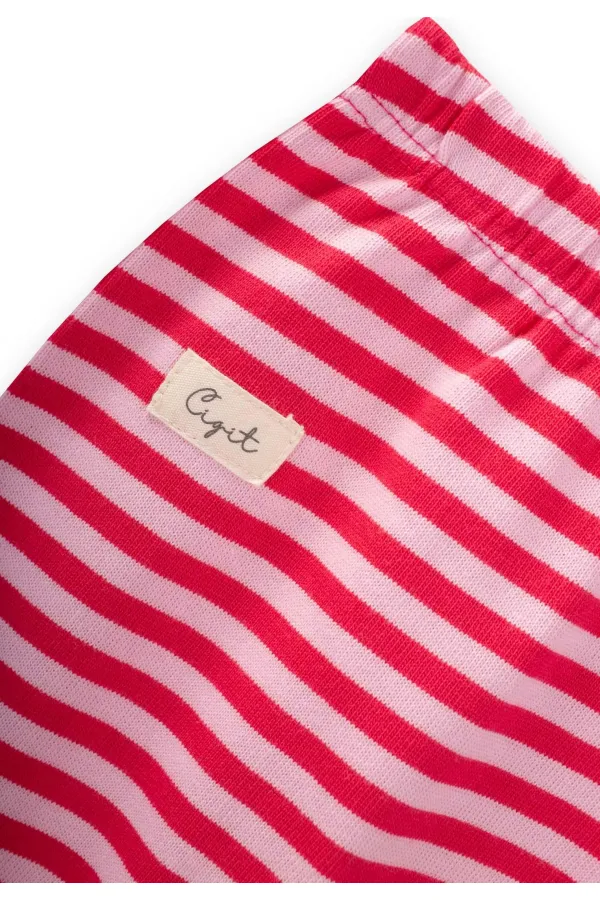 Pantalon bébé à pieds 0-6 mois, rayures corail poudré