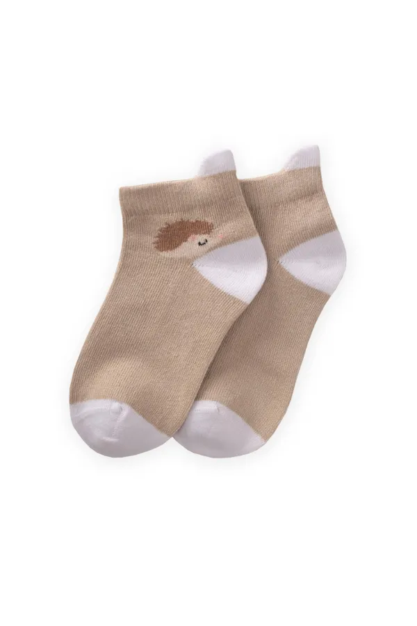 Kirpi Desen çocuk Patik Çorabı 5-12 Yaş Bej