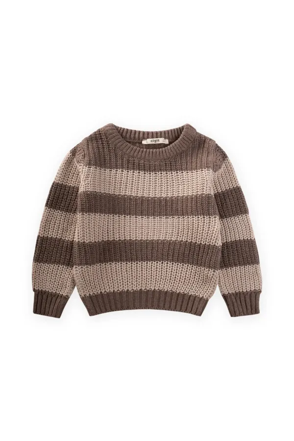 Pull rayé Selanik en maille, couleur vison, pour enfants de 2 à 8 ans