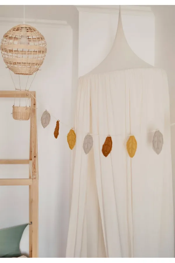 Bannière en mousseline à feuilles de noyer pour chambre d'enfant, jaune moutarde