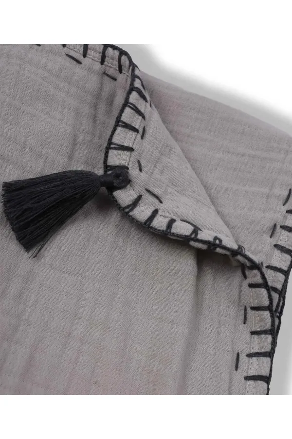 Serviette triangulaire en mousseline double épaisseur faite main (lavée) 75 x 75 cm Grise