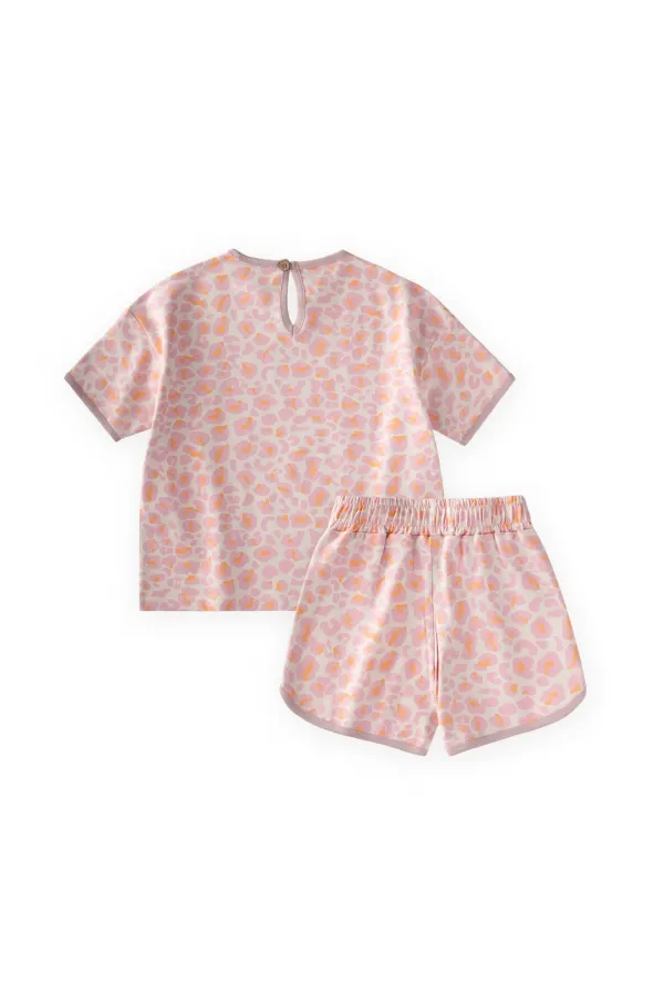 Patterned Oversize Shorts Set, Ages 1-7, Beige