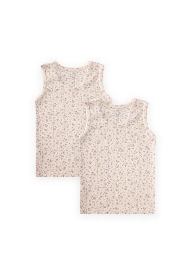 Débardeur deux pièces à larges bretelles, 2-11 ans, écru, lilas, motif floral
