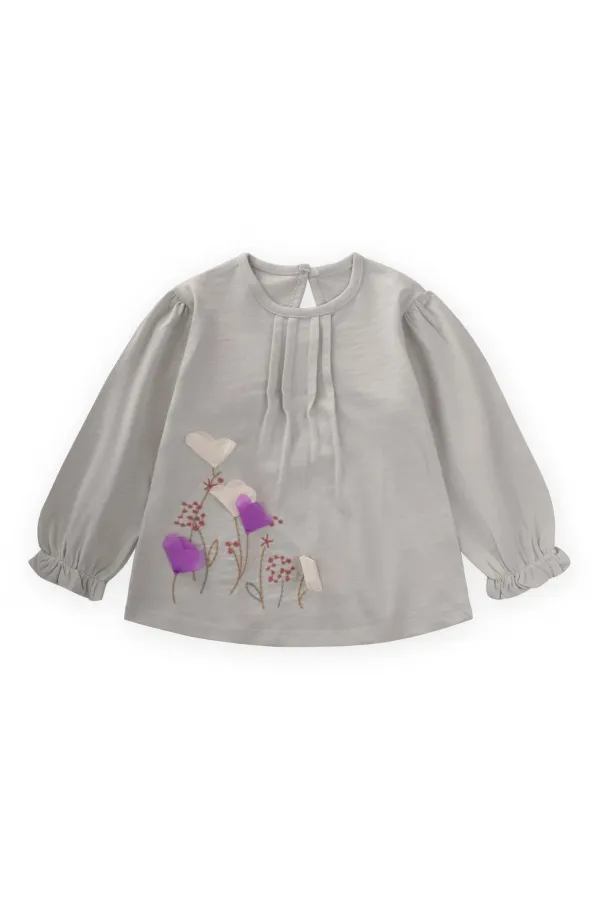 Flower Embroidered Long Sleeve T-Shirt for 1-7 Years Old