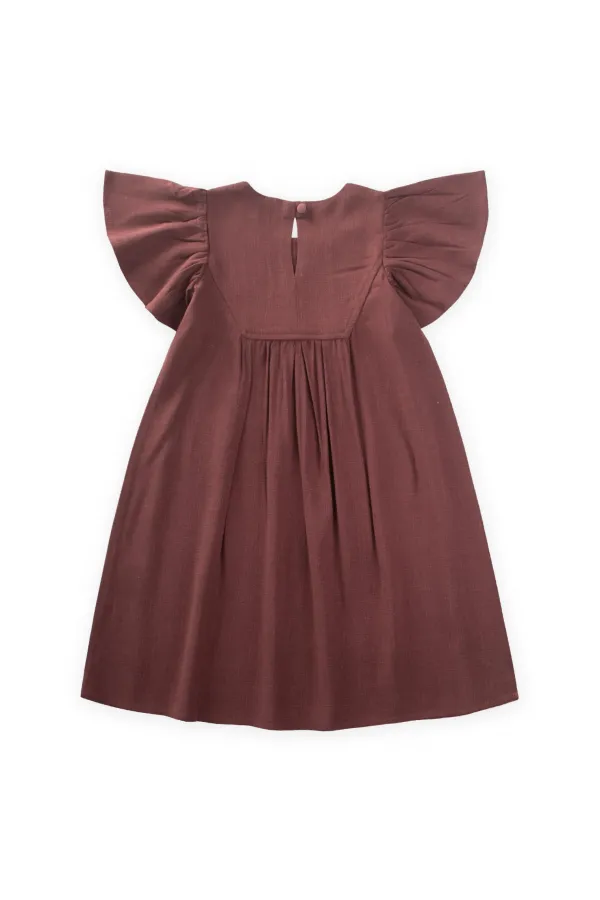 Robe en lin brodé pour enfants de 2 à 7 ans, couleur prune