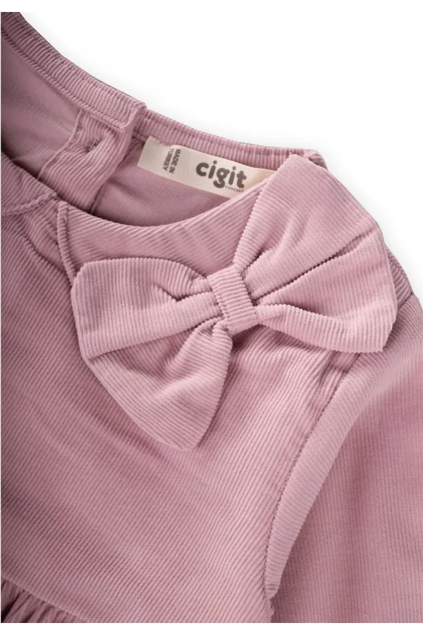 Kadife Elbise 1-8 Yaş Pudra Pembe