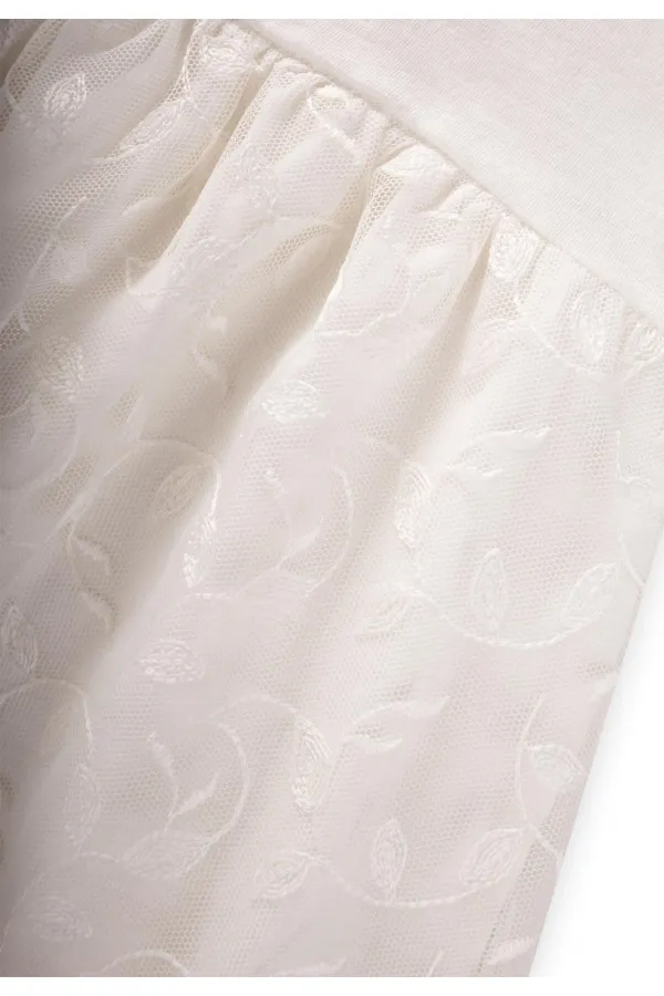 Robe bébé 0-4 ans en tulle à motif de feuilles, blanc cassé