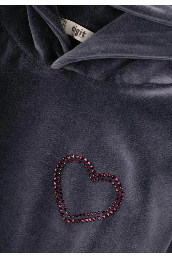 Ensemble sweat-shirt à capuche en velours, tailles 2 à 8 ans, gris