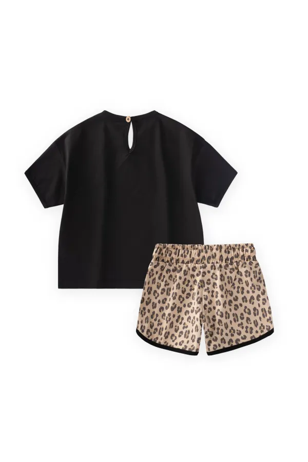 Ensemble short et t-shirt à motifs, 1 à 7 ans, noir
