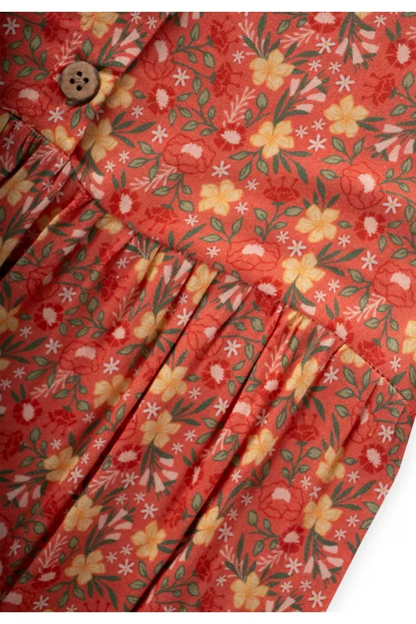 Çiçek Desenli Viskon Elbise 2-10 Yaş Yavruağzı