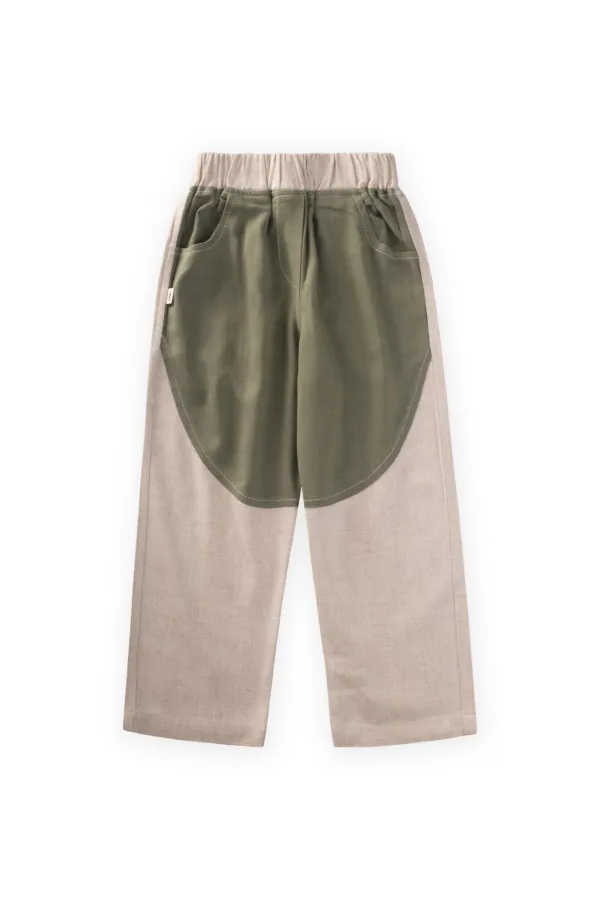 Pantalon en lin bicolore kaki vert pour enfant de 2 à 7 ans