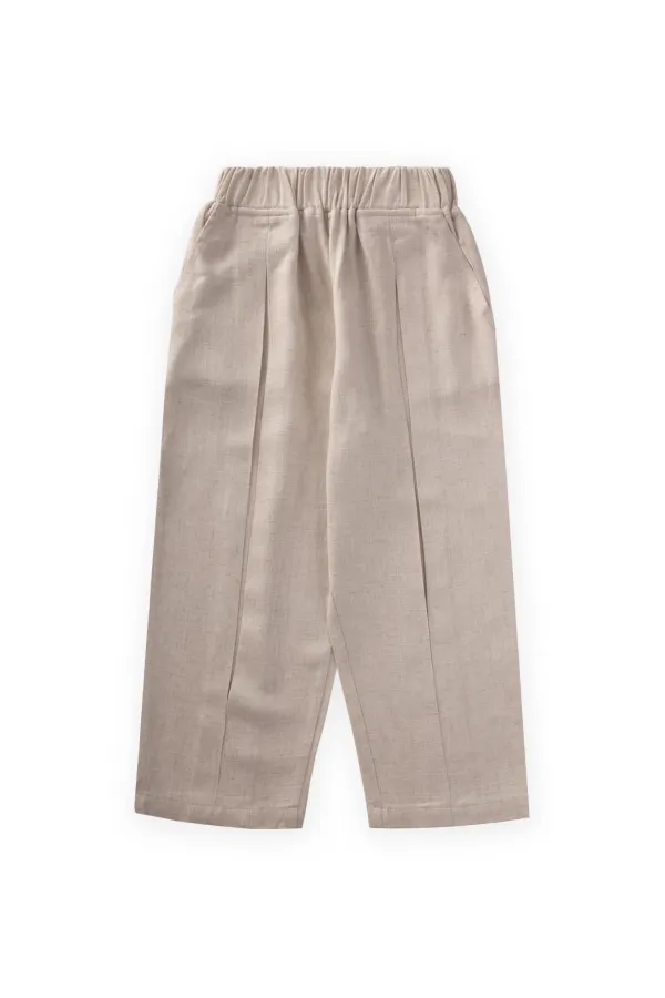 Pantalon en lin plissé, jambes et taille fermées, 2-7 ans, naturel