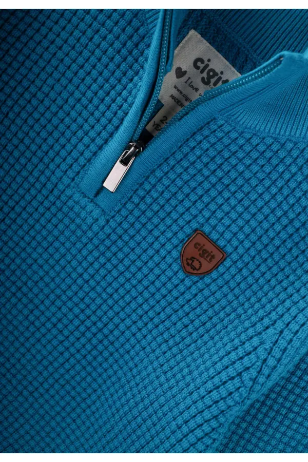 Pull Selanik Knitwear à fermeture éclair, turquoise, 2-11 ans