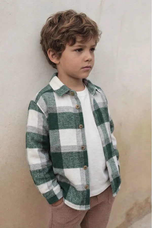 Oduncu Gömleği 1-9 Yaş Haki Ekoseli