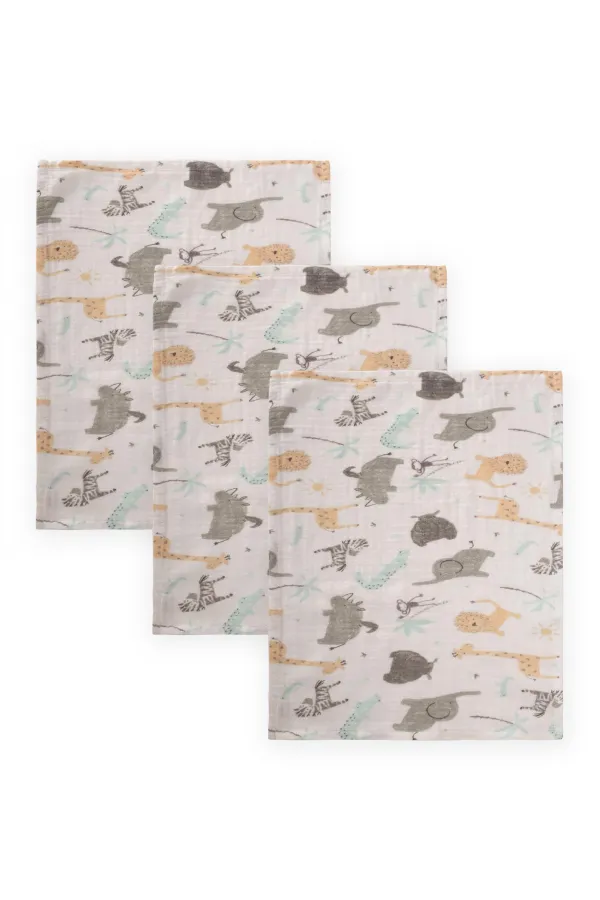 Üçlü Müslin Ağız Bezi 20x30 cm Hayvan Baskılı