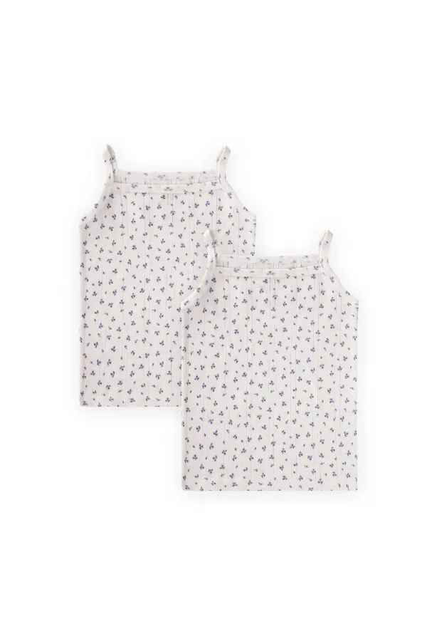 Two-Piece Strappy Girls' Tank Top, Ages 2-11, Off-White and Navy Floral