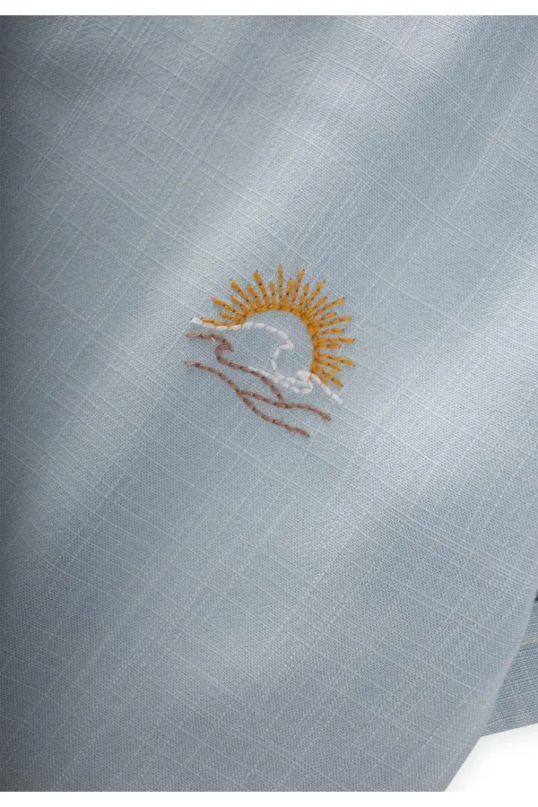 Sun Embroidered Linen Blouse 2-7 Years Old Blue