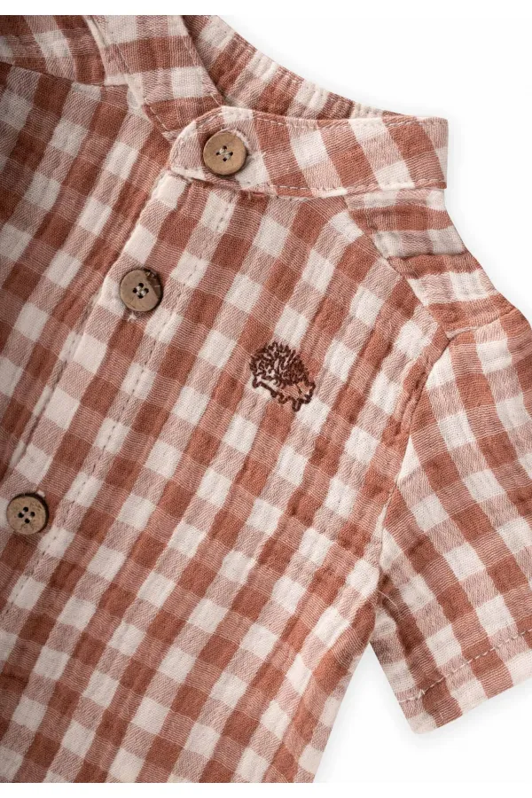Ensemble chemise et body 0-3 ans, motif à carreaux café