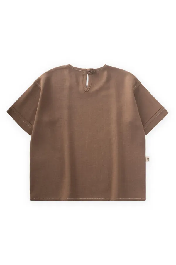 Sun Embroidered Linen Blouse 2-7 Years Old Caramel
