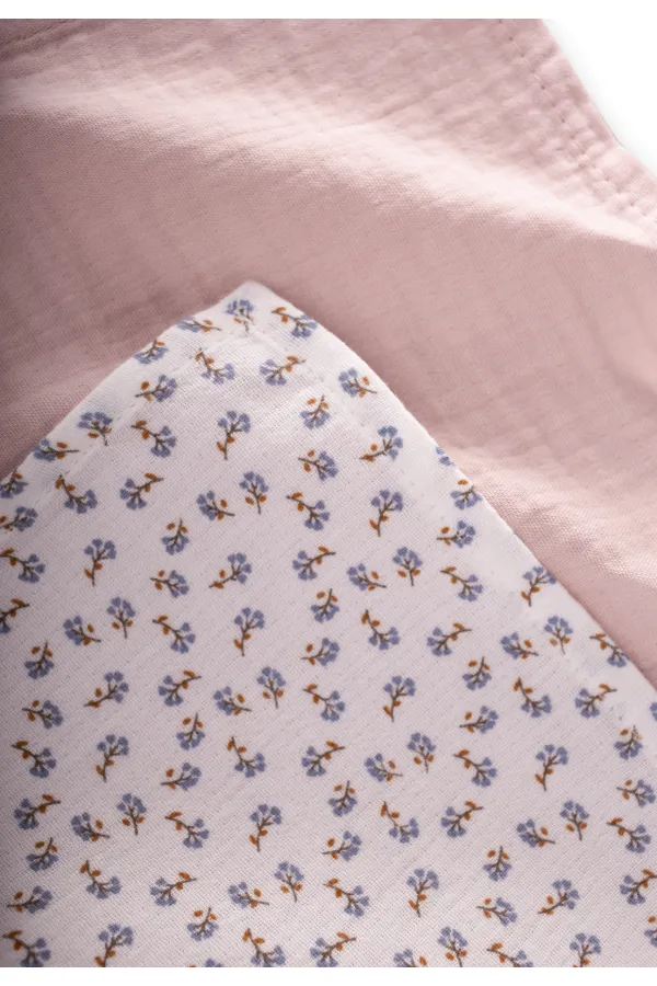 Set of Two Muslin Mouth Cloths, 25x25 cm, Powder Pink, Floral Print