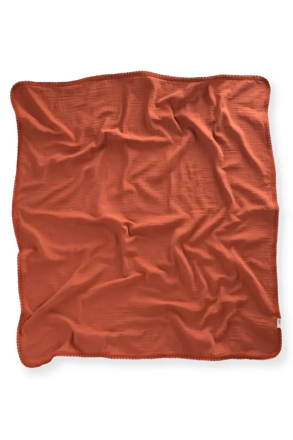 Dantel İşlemeli Tekkat Müslin Battaniye 100X100 cm +/- 3 cm Rust
