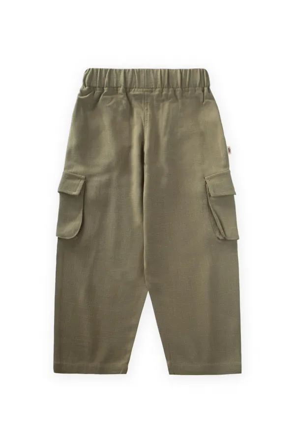 Double Gusseted Linen Trousers for 2-7 Years Old Khaki Green