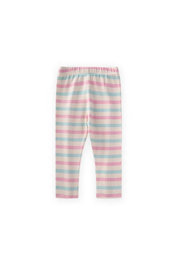 Leggings pour enfants de 2 à 10 ans, rose poudré, rayures bleues
