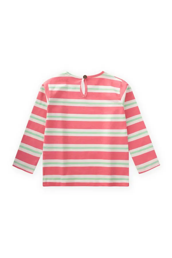 Çizgili Uzun Kollu T-Shırt 2-8 Yaş Pembe Yeşil Çizgili