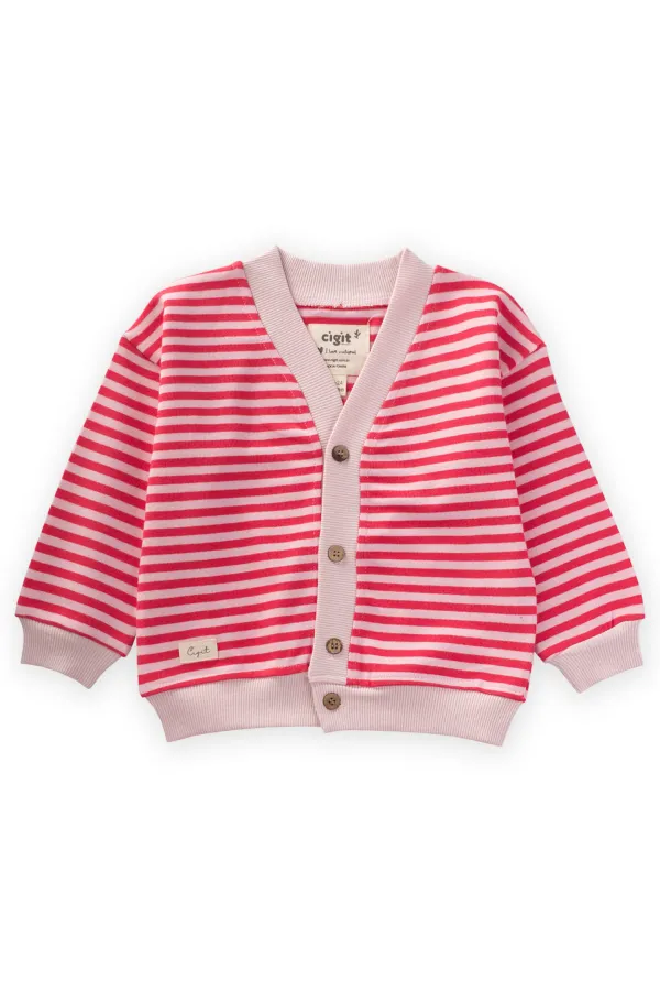 Gilet rayé en maille, couleur corail poudré, 0-4 ans