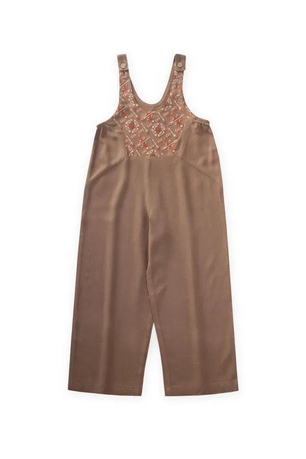 Roba Komple Nakışlı Keten Salopet 2-7 Yaş Caramel