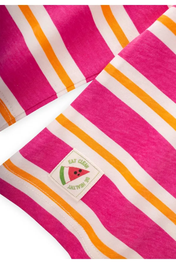 Çizgili Uzun Kollu T-Shırt 2-8 Yaş Fuşya Turuncu Çizgili